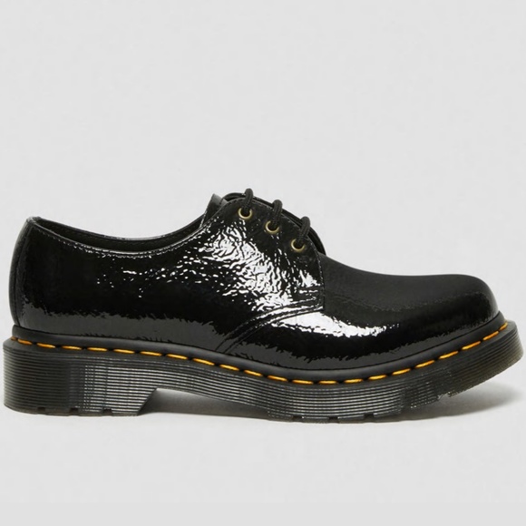 Size 7 US Ladies 38 EUR Dr. Martens 1461 Black Distressed Leather Patent Oxford - Picture 1 of 9